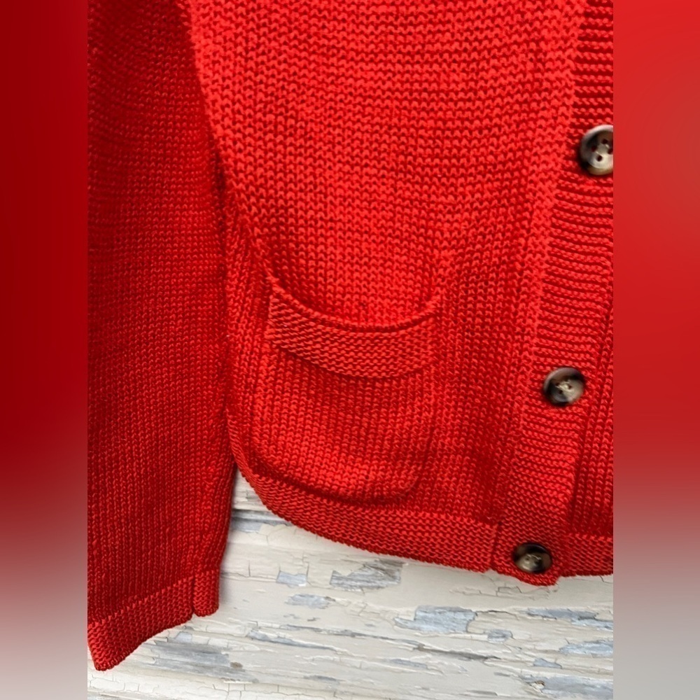 Talbots Fall Loose Knit Cotton Crochet Button-Down Cardigan Sweater Large - Picture 2 of 7